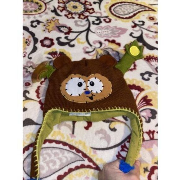 Flipeez Brown Monkey Hat Push The Blue Bulb And Ears Pop Up Unisex Kids Fun - Picture 7 of 7